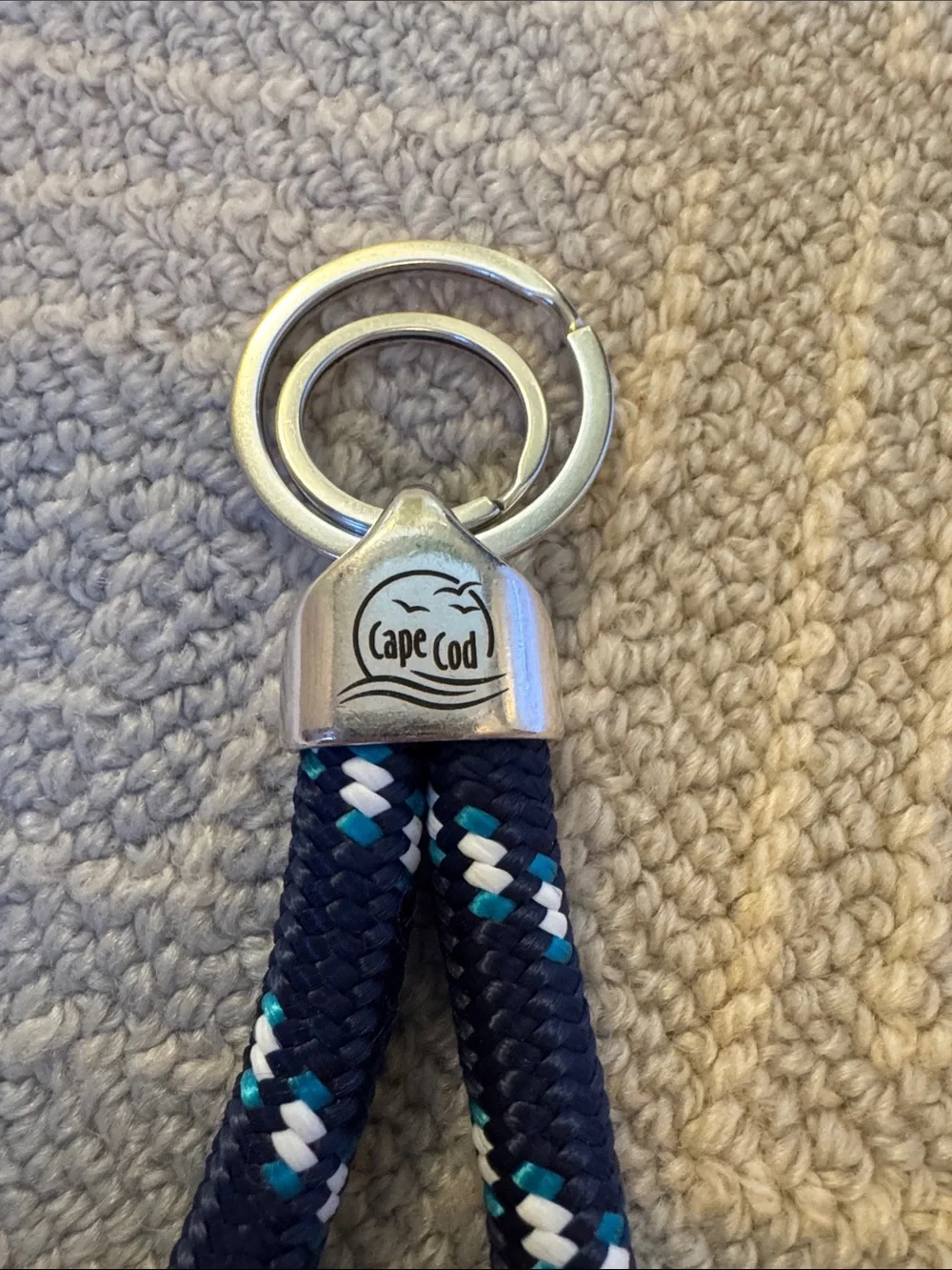 Cape Cod nautical keyring Navy Braided Rope Keychain with Silver Hardware